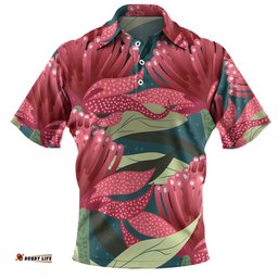 Amazing Aussie Australia Flowers Aboriginal Australian Waratah Flowers Painting In Aboriginal Style Polo Shirt