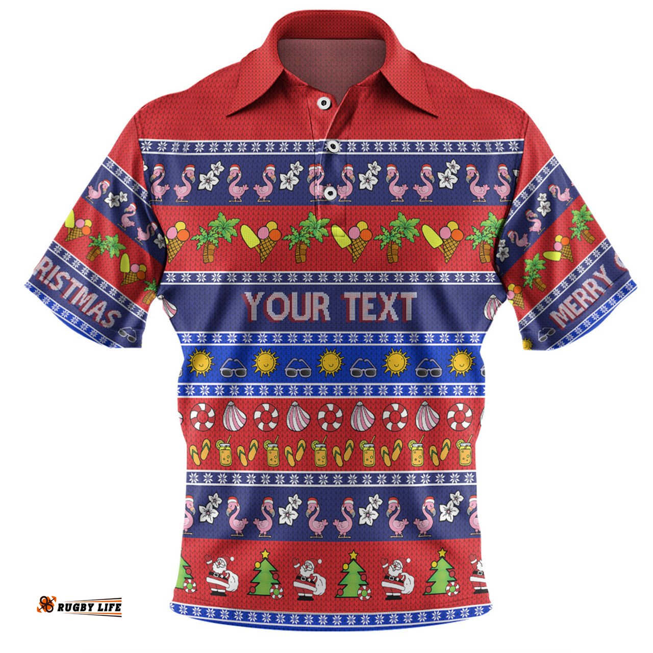 Amazing Aussie Australia Christmas Custom Aussie Christmas Flamingo Summer Vibes Blue Polo Shirt