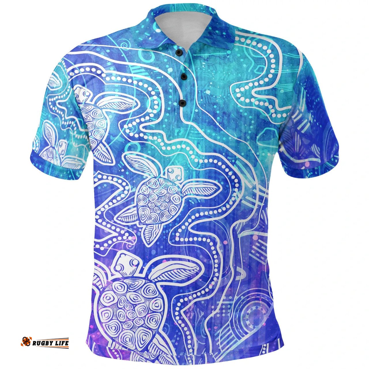 Amazing Aussie Australia Aboriginal Inspired Sea Turtle With Indigenous Patterns (Blue) Polo Shirt
