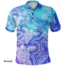 Amazing Aussie Australia Aboriginal Inspired Sea Turtle With Indigenous Patterns (Blue) Polo Shirt