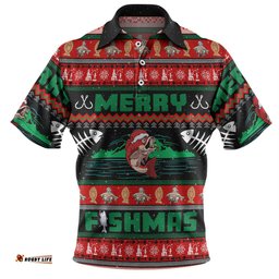 Amazing Aussie Australia Christmas Fishing Custom Merry Ugly Fishmas Polo Shirt