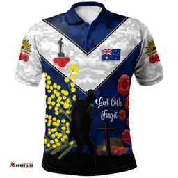 Amazing Aussie Australia Anzac Day Poppies with Golden Wattle Flowers Lest We Forget Polo Shirt
