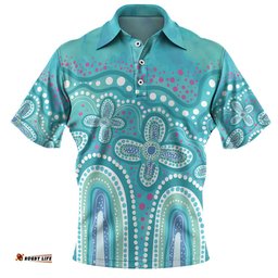 Amazing Aussie Australia Aboriginal Dot painting illustration in Aboriginal style Turquoise Polo Shirt