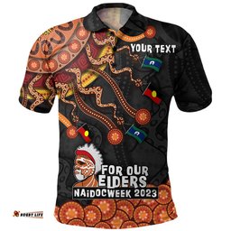 Amazing Aussie Australia Naidoc Week For Our Elders Naidoc Week Snake Aboriginal Painting With Flag Polo Shirt