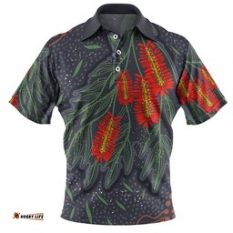 Amazing Aussie Australia Flowers Aboriginal Bottle Brush Medicinal Plant Art Polo Shirt