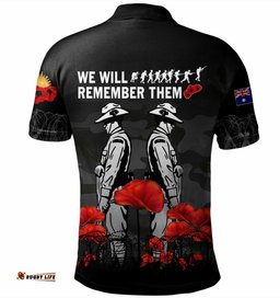 Amazing Aussie Australia Anzac Day Anzac Day Soldier We Will Remember Them Black Polo Shirt