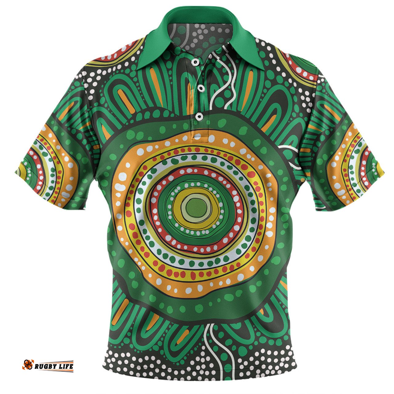 Amazing Aussie Australia Aboriginal Green Aboriginal Style Dot Painting Polo Shirt