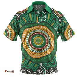 Amazing Aussie Australia Aboriginal Green Aboriginal Style Dot Painting Polo Shirt