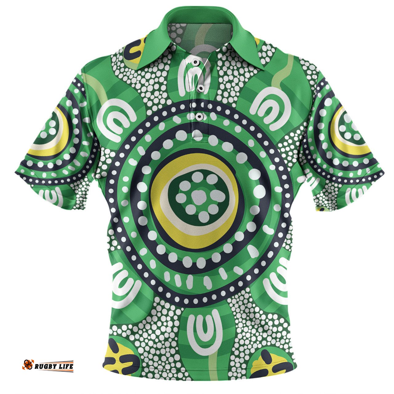 Amazing Aussie Australia Dot Painting Inspired Aboriginal Green Aboriginal Inspired Dot Art Polo Shirt