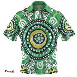 Amazing Aussie Australia Dot Painting Inspired Aboriginal Green Aboriginal Inspired Dot Art Polo Shirt