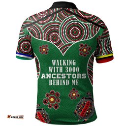 Amazing Aussie Australia Aboriginal Walking with 3000 Ancestors Behind Me Green Patterns Polo Shirt