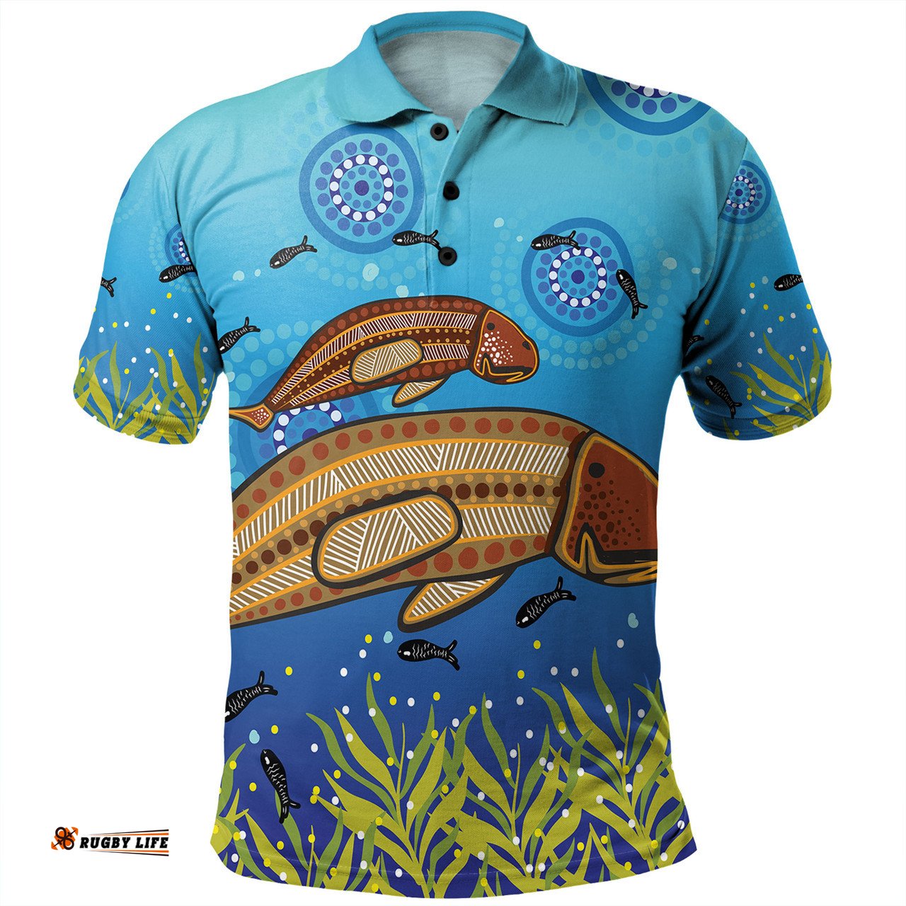 Amazing Aussie Australia Aboriginal Mother And Baby Dugong Aboriginal Art Inspired Polo Shirt