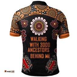 Amazing Aussie Australia Aboriginal Walking with 3000 Ancestors Behind Me Black and Orange Patterns Polo Shirt