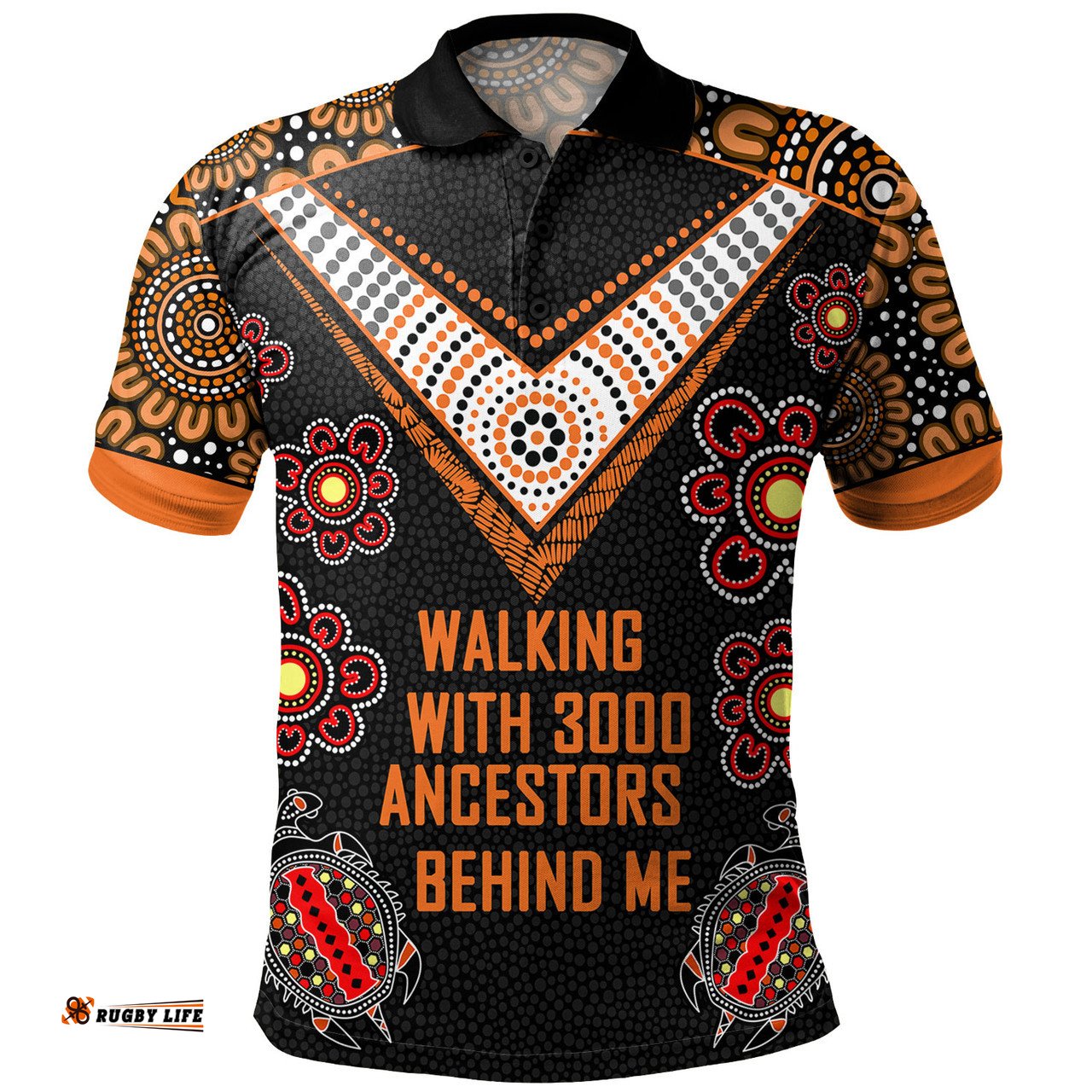 Amazing Aussie Australia Aboriginal Walking with 3000 Ancestors Behind Me Black and Orange Patterns Polo Shirt