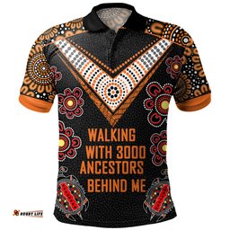 Amazing Aussie Australia Aboriginal Walking with 3000 Ancestors Behind Me Black and Orange Patterns Polo Shirt
