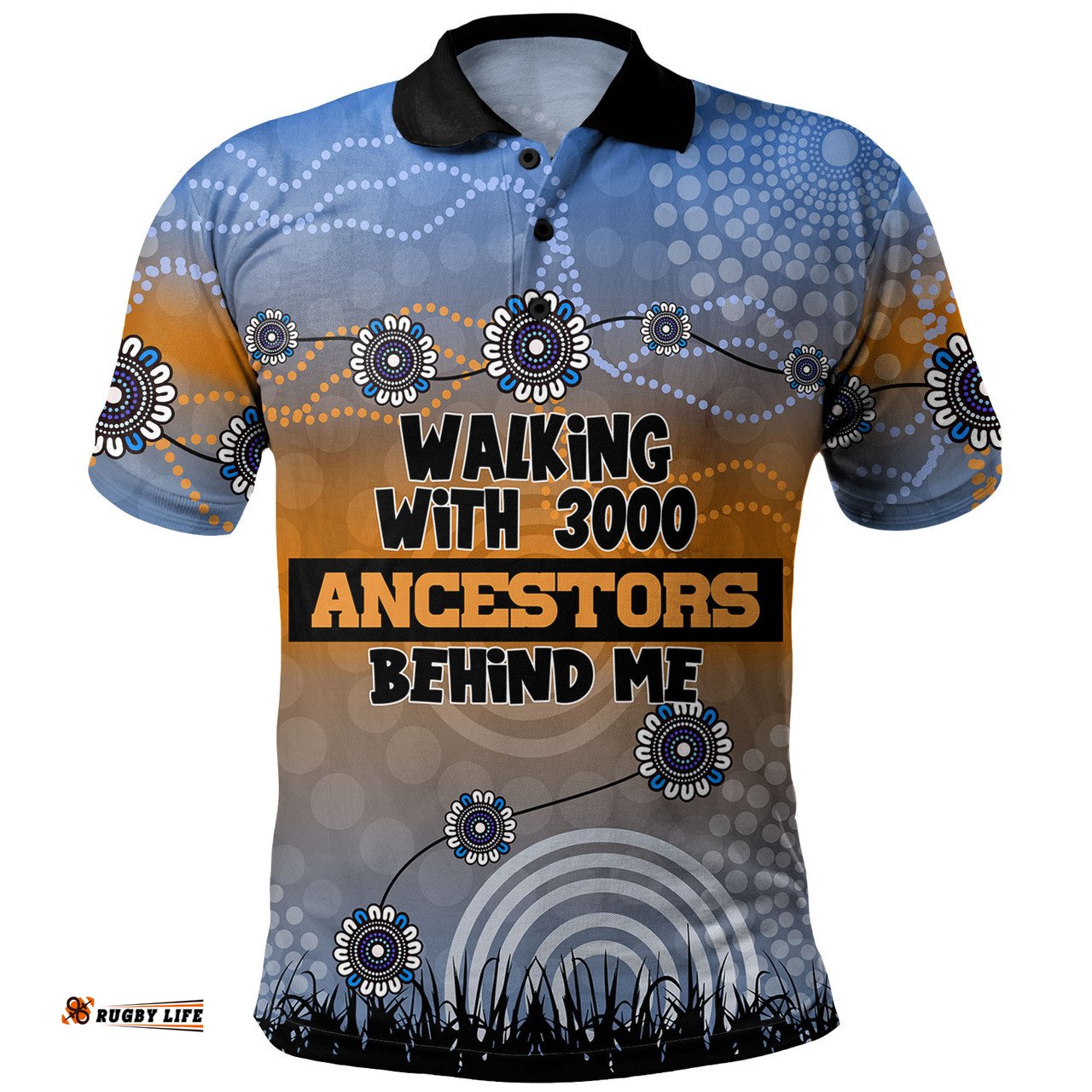 Amazing Aussie Australia Aboriginal Walking with 3000 Ancestors Behind Me Blue Patterns Polo Shirt