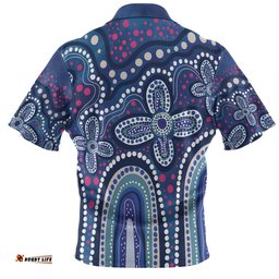 Amazing Aussie Australia Aboriginal Dot painting illustration in Aboriginal style Blue Polo Shirt