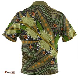 Amazing Aussie Australia Flowers Aboriginal Aboriginal Dot Art Of Australian Native Flower Hakea Sericea Polo Shirt