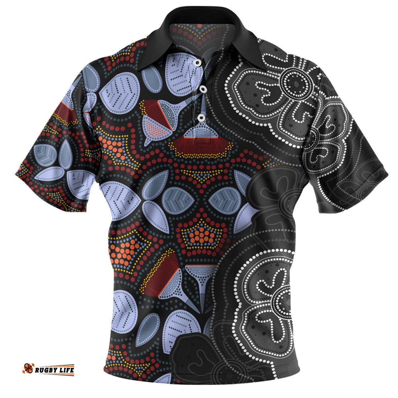 Amazing Aussie Australia Aboriginal Eucalyptus Seamless Pattern In Aboriginal Dot Art Polo Shirt