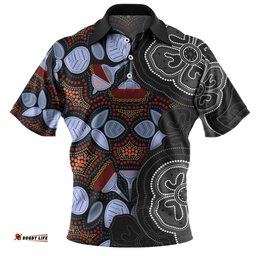 Amazing Aussie Australia Aboriginal Eucalyptus Seamless Pattern In Aboriginal Dot Art Polo Shirt