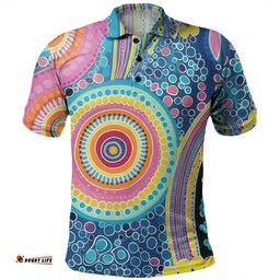 Amazing Aussie Australia Aboriginal Dots Pattern And Vivid Pastel Colours Polo Shirt
