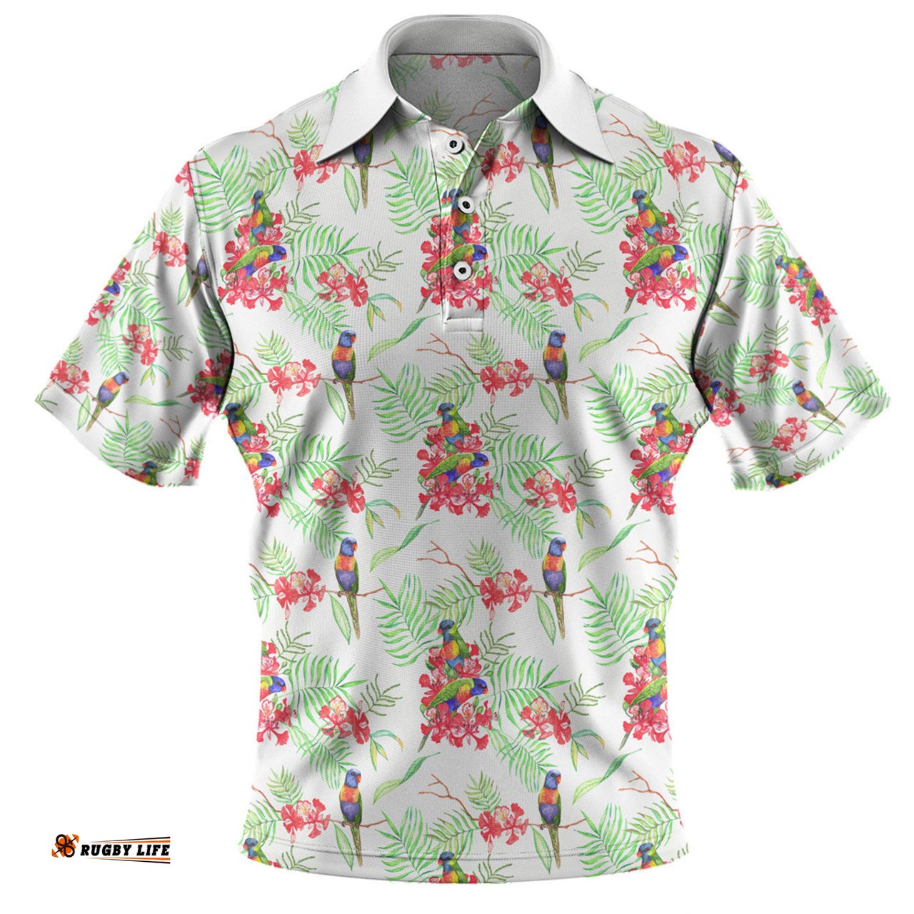 Amazing Aussie Australia Rainbow Lorikeets Rainbow Lorikeets Colorful Tropical Exotic Flowers Polo Shirt