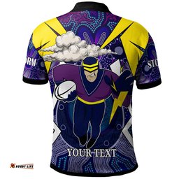 Amazing Aussie Melbourne Storm Custom Championship Melbourne Storm Mascot with Aboriginal Inspired Pattern Player And Number Polo Shirt