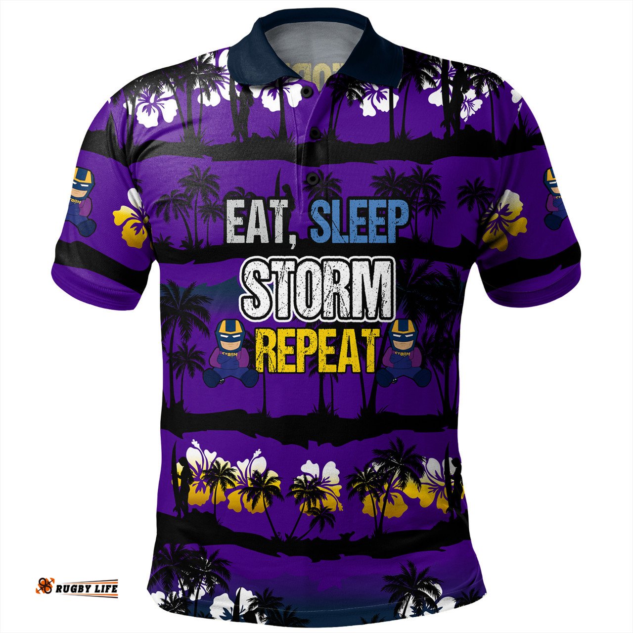Amazing Aussie Melbourne Storm Eat Sleep Repeat With Tropical Patterns Polo Shirt