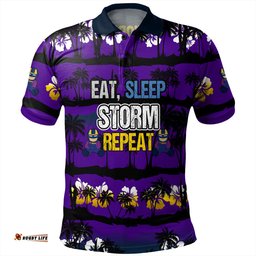 Amazing Aussie Melbourne Storm Eat Sleep Repeat With Tropical Patterns Polo Shirt