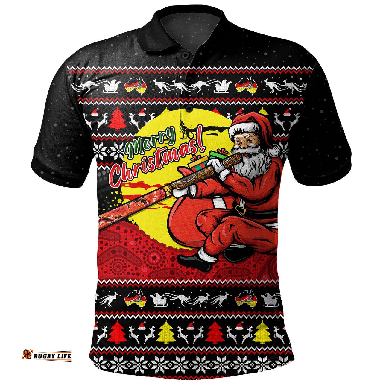 Amazing Aussie Australia Aboriginal Didgeridoo Santa Christmas Polo Shirt