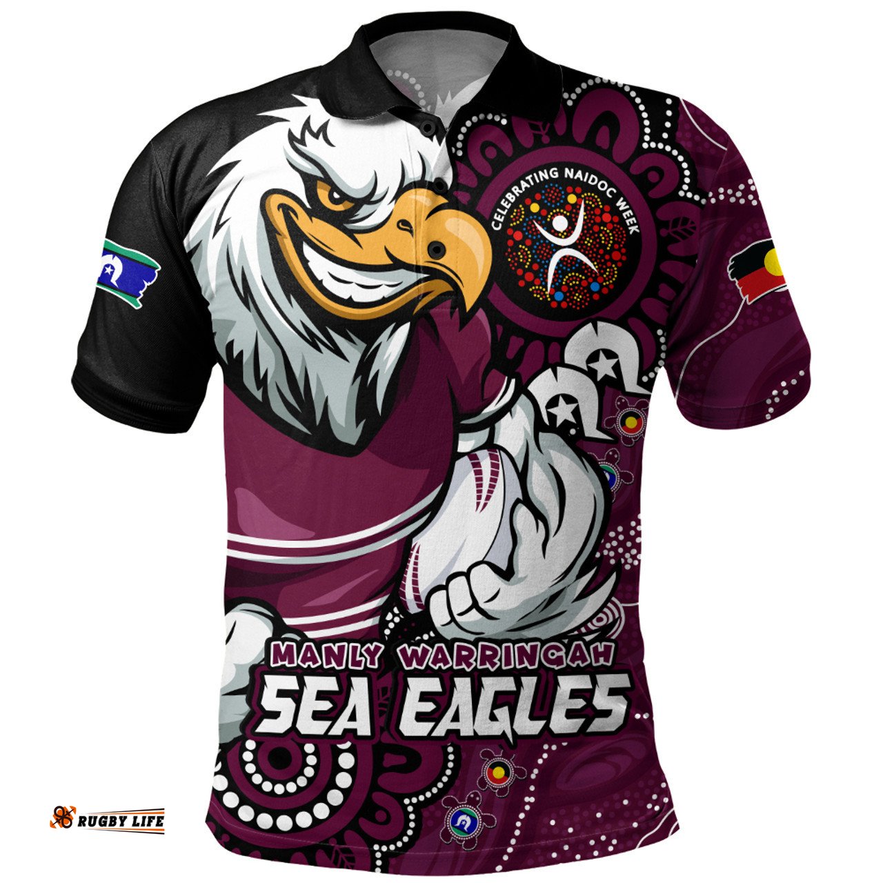 Amazing Aussie Manly Warringah Sea Eagles Power Through Generations NAIDOC Edition Polo Shirt