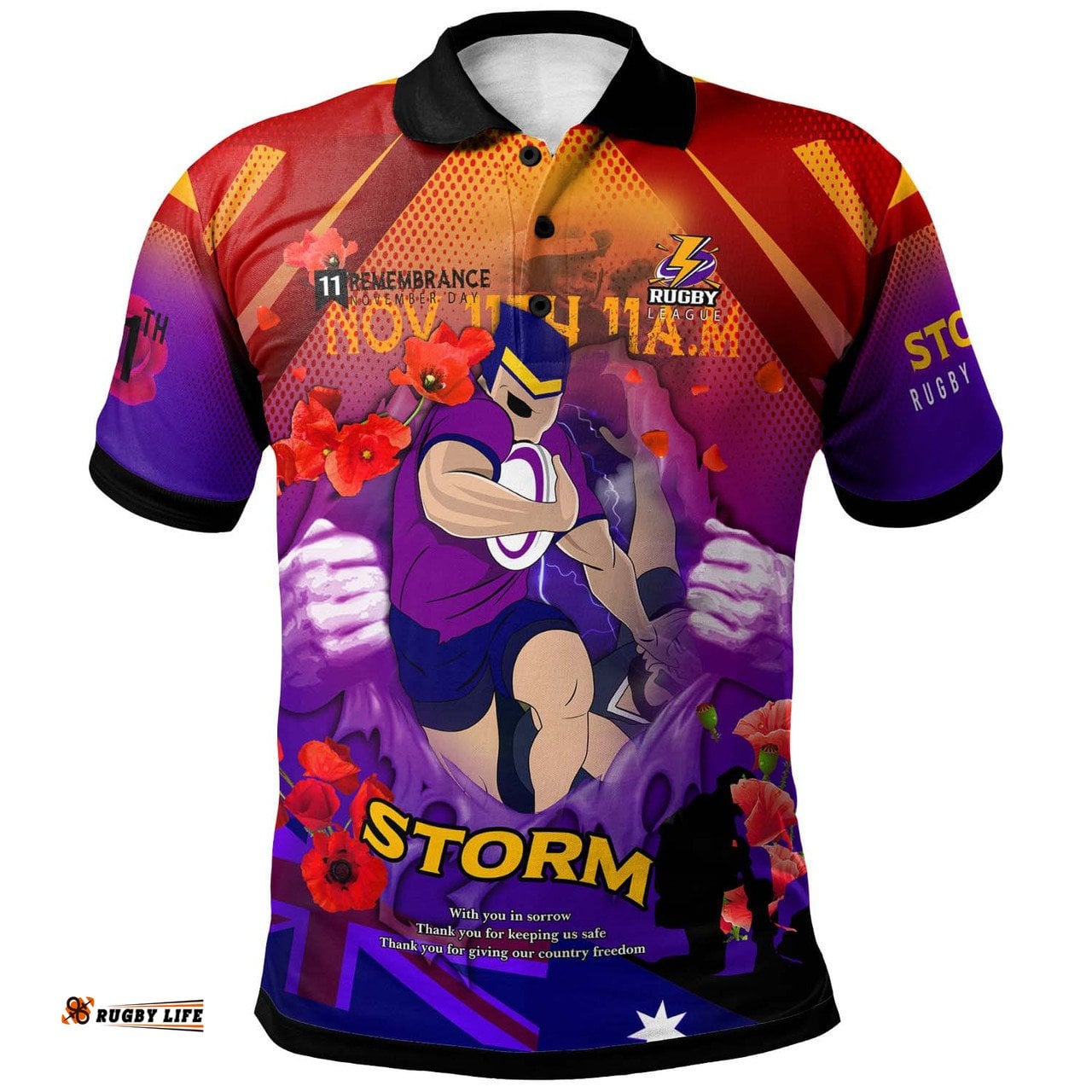 Amazing Aussie Melbourne Storm Custom Melbourne Storm Remembrance Day Lest We Forget Poppies Polo Shirt