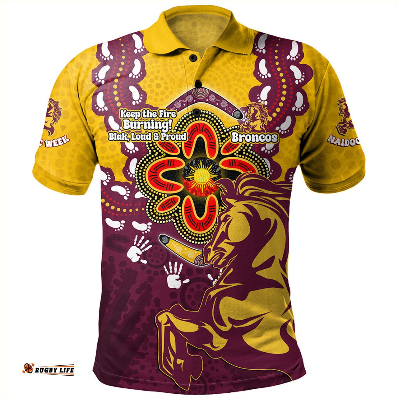 Amazing Aussie Brisbane Broncos Aboriginal Inspired Naidoc Symbol Pattern Polo Shirt