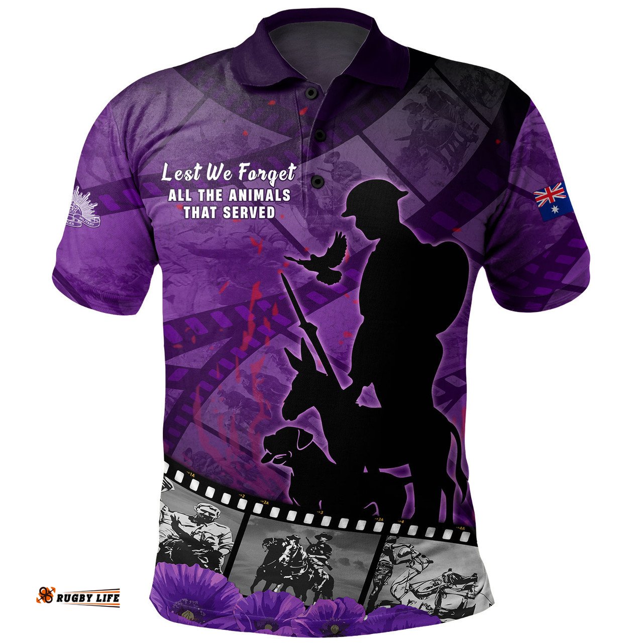 Amazing Aussie Australia Anzac Day Lest We Forget Historical Footage Of Animals Polo Shirt