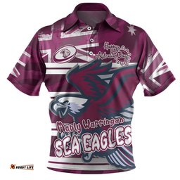 Amazing Aussie Manly Warringah Sea Eagles Happy Australia Day We Are One And Free Polo Shirt