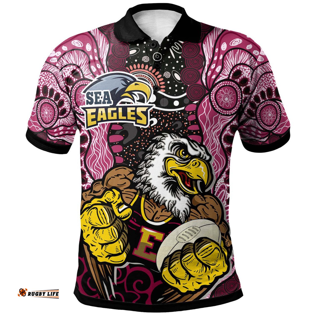 Amazing Aussie Australia Sea Eagles Custom Muscular Eagles with Ball and Aboriginal Inspired Indigenous Style Polo Shirt