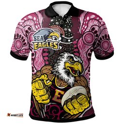 Amazing Aussie Australia Sea Eagles Custom Muscular Eagles with Ball and Aboriginal Inspired Indigenous Style Polo Shirt