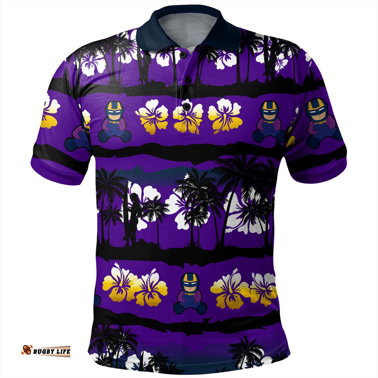 Amazing Aussie Melbourne Storm Tropical Hibiscus and Coconut Trees Polo Shirt