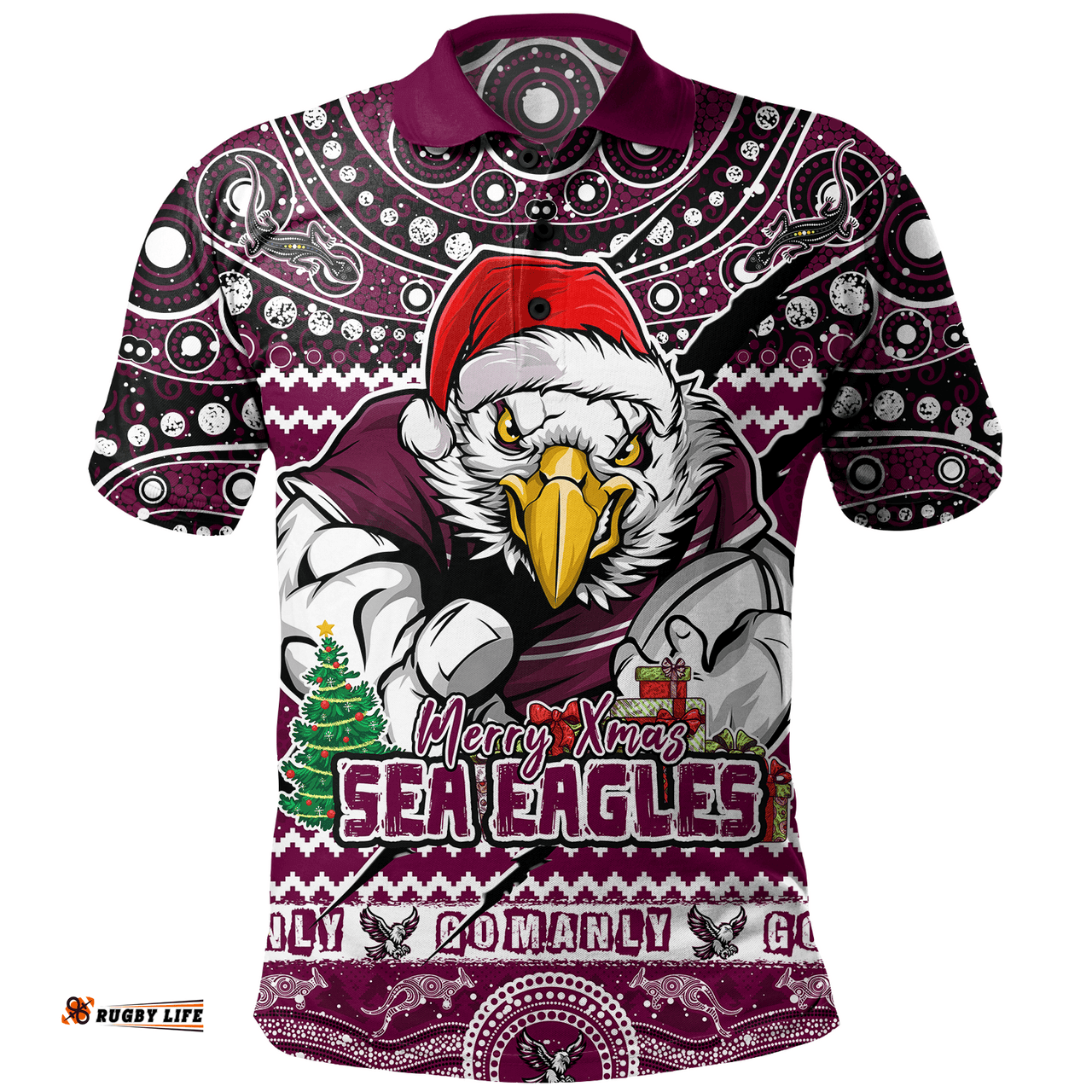 Amazing Aussie Manly Warringah Sea Eagles Aboriginal Xmas Special Ugly Christmas Style Polo Shirt