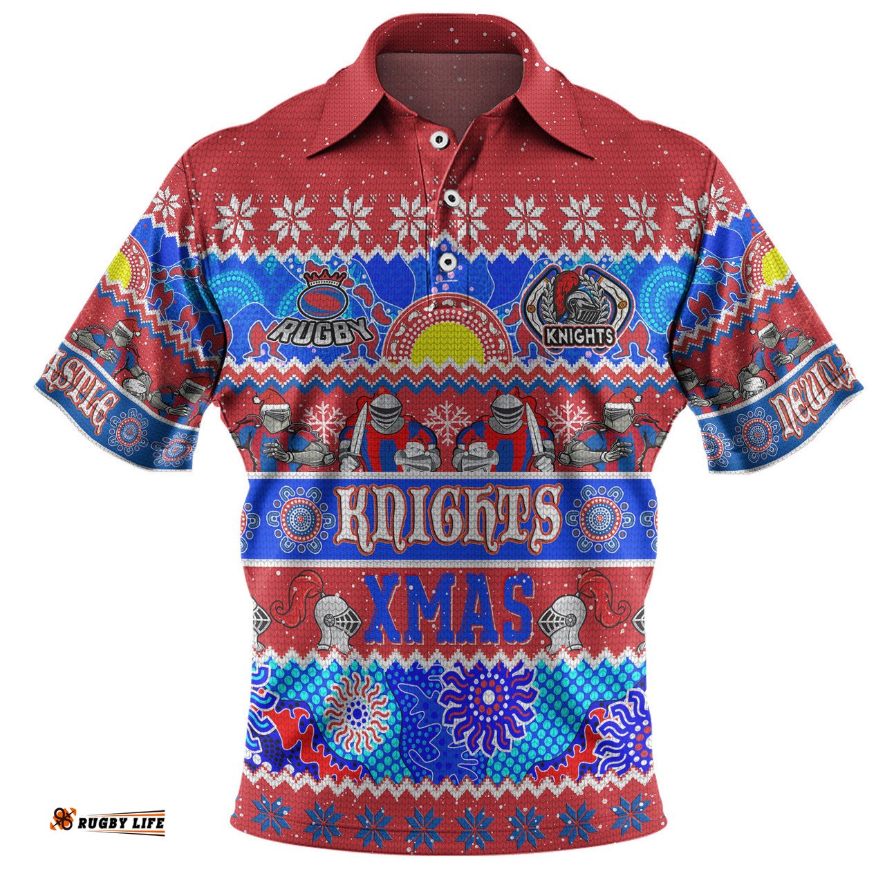 Amazing Aussie Newcastle Knights Christmas Aboriginal Custom Indigenous Knitted Ugly Xmas Style Polo Shirt