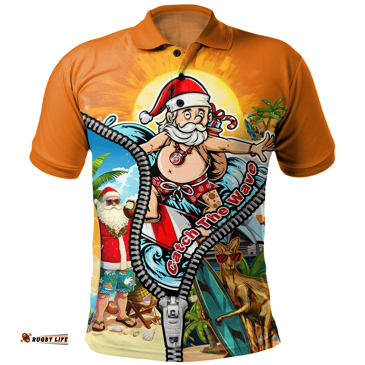 Amazing Aussie Australia Christmas Down Under Santa's Beach Escape Polo Shirt