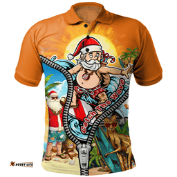 Amazing Aussie Australia Christmas Down Under Santa's Beach Escape Polo Shirt