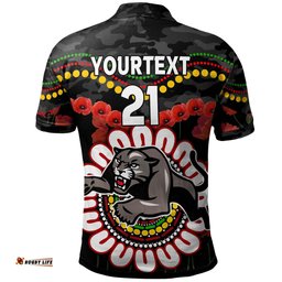 Amazing Aussie Penrith Panthers Anzac Custom Poppies Penrith Panthers and Aboriginal Inspired Polo Shirt