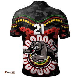 Amazing Aussie Penrith Panthers Anzac Custom Poppies Penrith Panthers and Aboriginal Inspired Polo Shirt