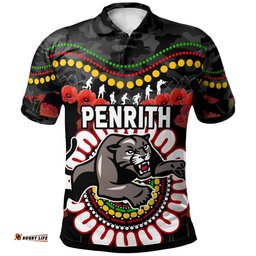 Amazing Aussie Penrith Panthers Anzac Custom Poppies Penrith Panthers and Aboriginal Inspired Polo Shirt