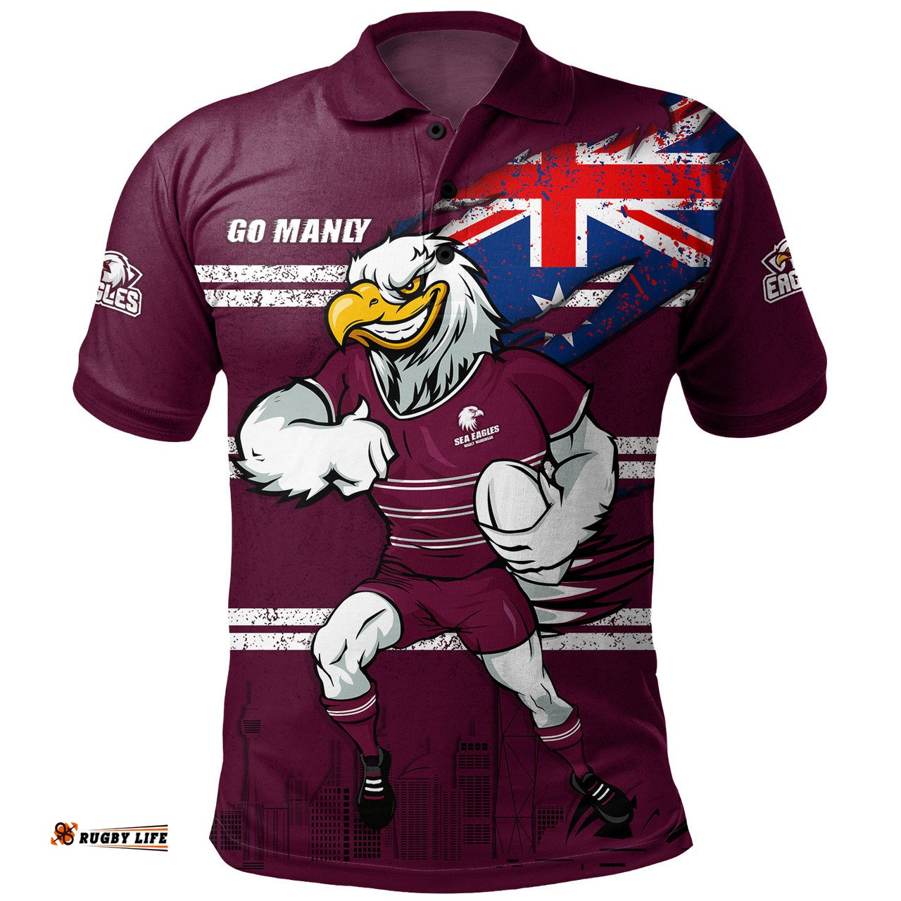 Amazing Aussie Manly Warringah Sea Eagles Custom For Die Hard Fan Australia Flag Scratch Style Polo Shirt