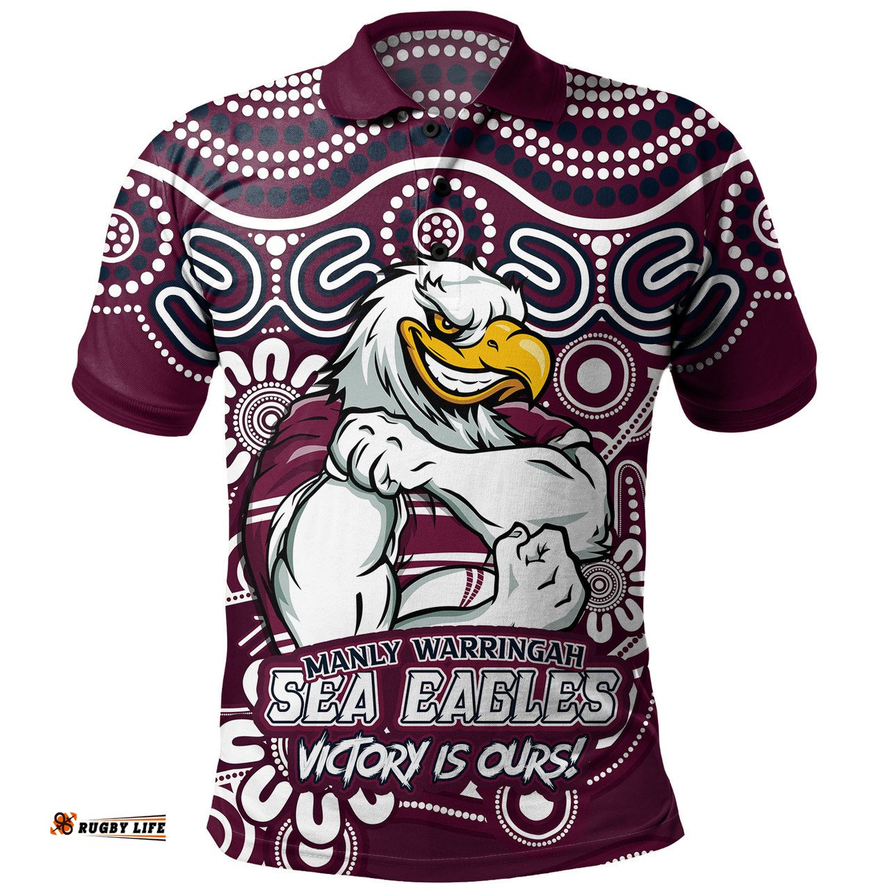 Amazing Aussie Manly Warringah Sea Eagles Aboriginal Inspired Tough Fan Rugby For Life Ver 2.0 Polo Shirt