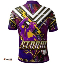 Amazing Aussie Melbourne Storm Custom Melbourne Storm And Thunder Aboriginal Inspired Style Of Dot Background Personalised Player And Number Polo Shirt