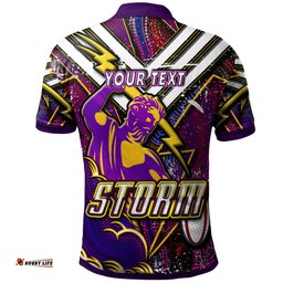 Amazing Aussie Melbourne Storm Custom Melbourne Storm And Thunder Aboriginal Inspired Style Of Dot Background Personalised Player And Number Polo Shirt