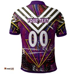 Amazing Aussie Melbourne Storm Custom Melbourne Storm And Thunder Aboriginal Inspired Style Of Dot Background Personalised Player And Number Polo Shirt